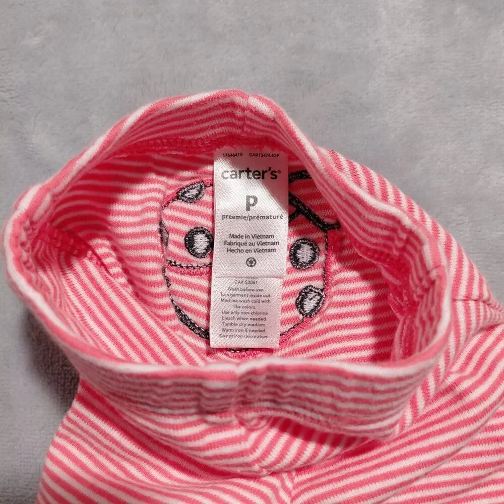 Carter's Preemie NB 100% Cotton Striped Red White Ladybug Leggings
